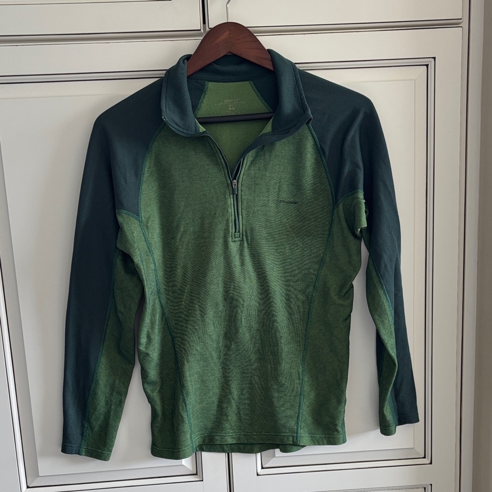 Patagonia Capilene Baselayer‎ 1/4 Zip Mid Weight Green Two Tone Mens Small 44440 - Picture 2 of 10